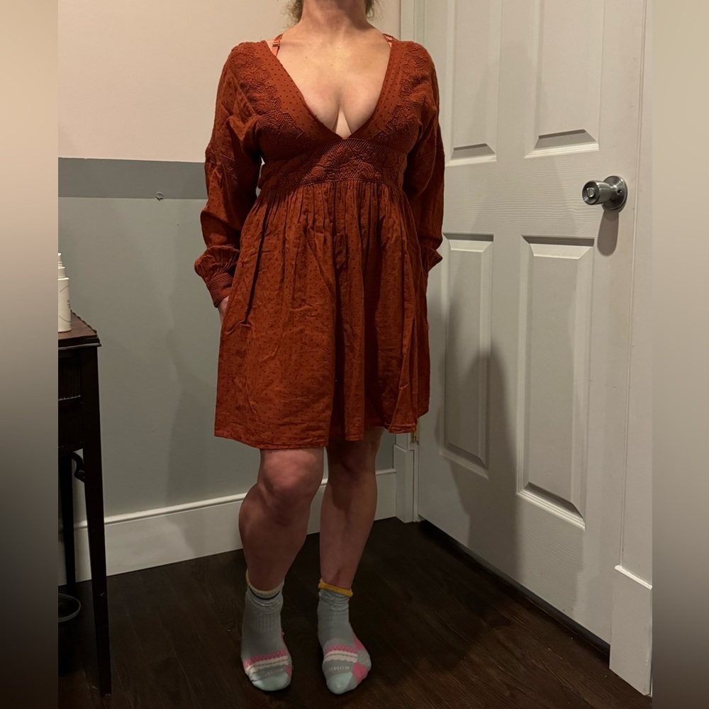 Free People 'Sugarpie' Long Sleeve Mini Dress - Cinnamon